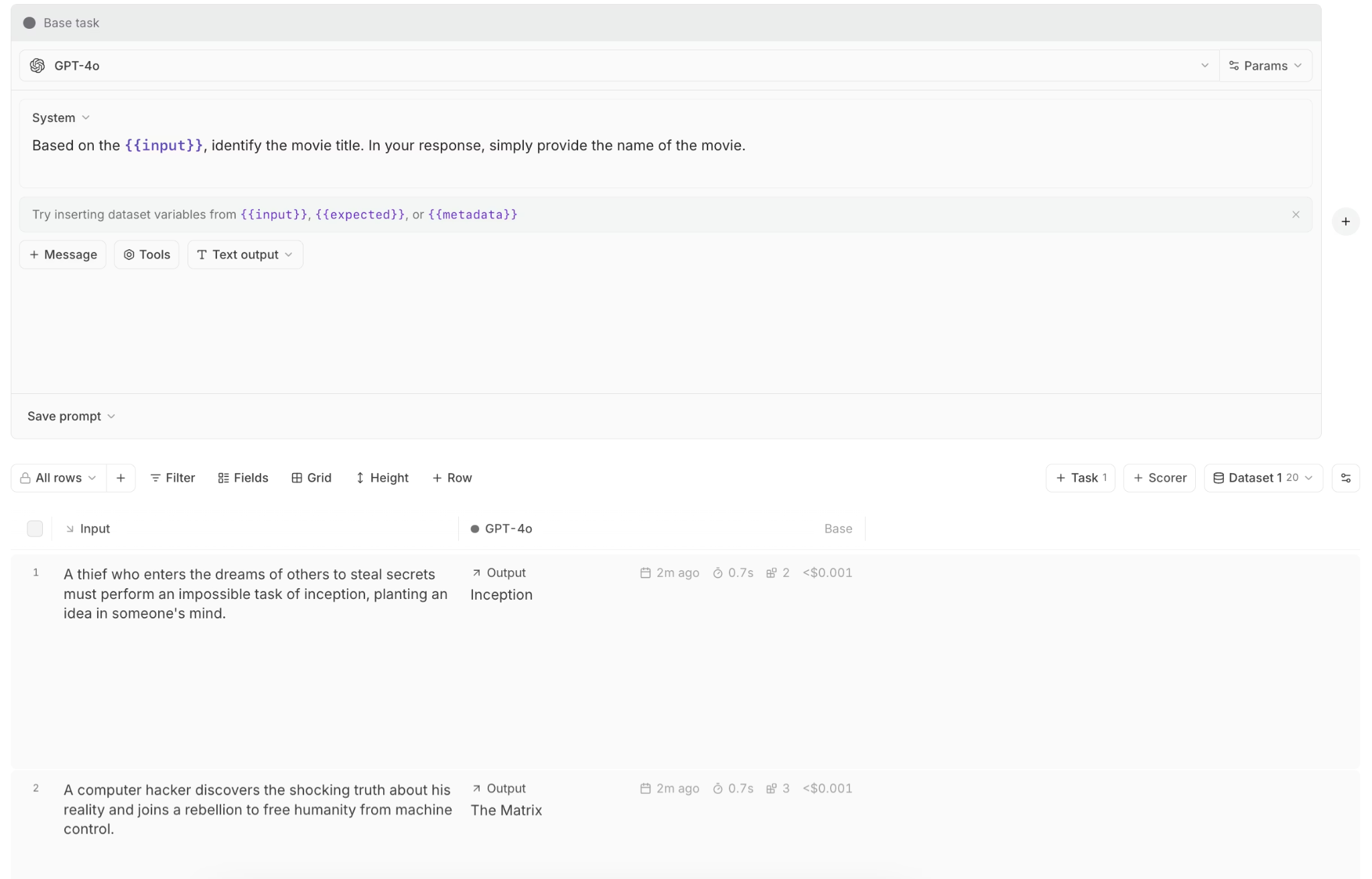 Braintrust Playground interface